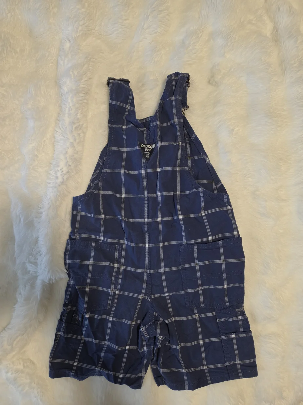 OshKosh B'gosh Navy Plaid Kids Overall Shorts